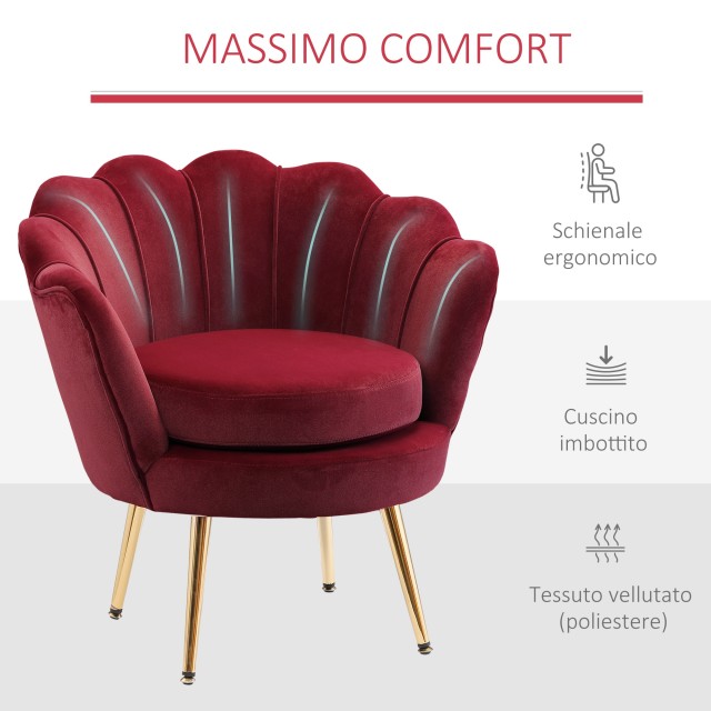 Πολυθρόνα HOMCOM Vintage Design σε σκούρο κόκκινο βελούδο, πολυθρόνα κρεβατοκάμαρας με ψηλή πλάτη 76x67x74cm 839-012WR