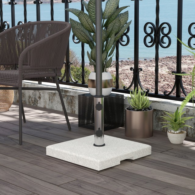 Βάση ομπρέλας Outsunny Garden 25kg για στύλους Ø32mm, Ø38mm και Ø48mm, από γρανίτη και ανοξείδωτο χάλυβα, 38x38x38 cm, γκρι 84D-289V00GY
