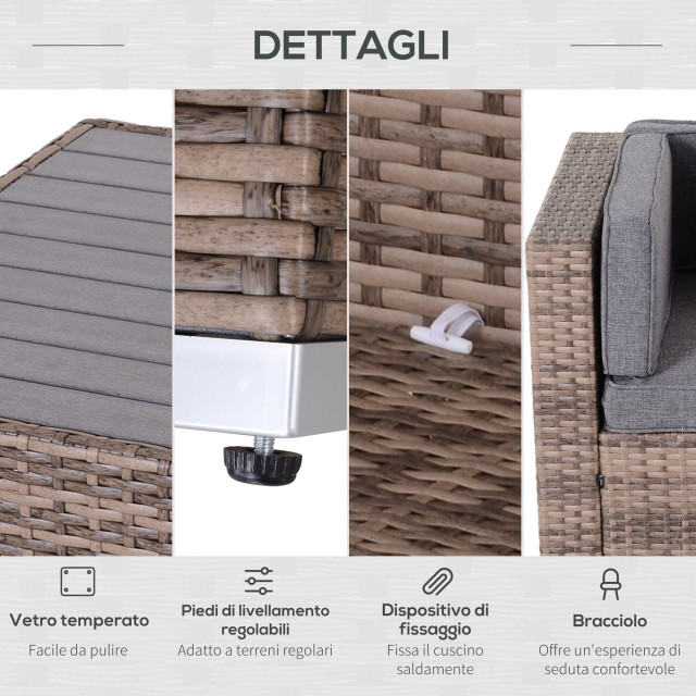 Outsunny 7 τεμαχίων Rattan Garden Lounge με τραπεζάκι σαλονιού και αρθρωτό καναπέ με μαξιλάρια, γκρι 860-020V03