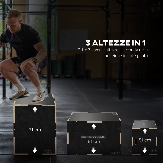 SPORTNOW Plyometric Jump Box σε 3 ύψη σε αντιολισθητικό ξύλο, 76-61...
