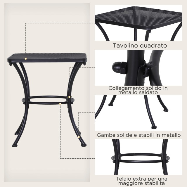 Τραπέζι σαλονιού Outsunny Square Steel Garden με διάτρητη κορυφή, 45x45x50 cm, μαύρο 84B-341