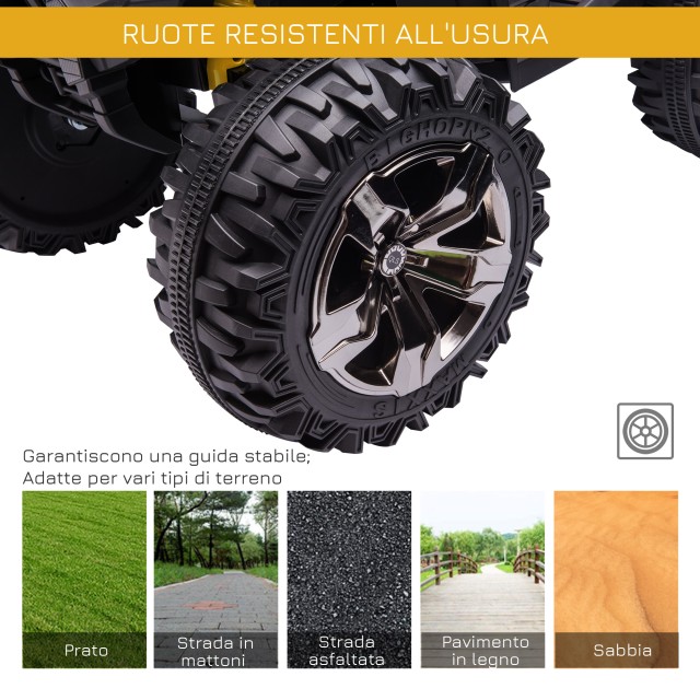 HOMCOM 12V Electric Kids Quad με λειτουργικούς προβολείς και πεντάλ, επαναφορτιζόμενη μπαταρία, κ.λπ. 3-5 ετών, 100x65x73cm - Μαύρο / Κίτρινο 370-170V90YL