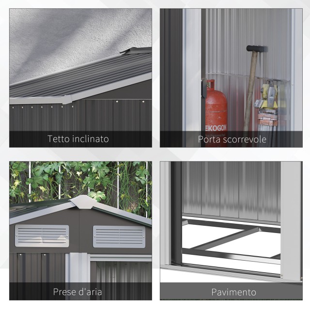 Outsunny Garden Shed Ατσάλινο εργαλειοθήκη, κεκλιμένη οροφή και 4 αεραγωγοί, 152x132x188cm 845-291V01