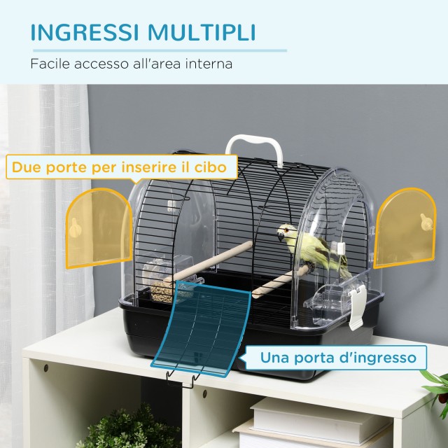 PawHut Steel Bird Cage with Perches, Αφαιρούμενος Δίσκος και Λαβή, 42x32x37 cm, Μαύρο D10-088V00BK