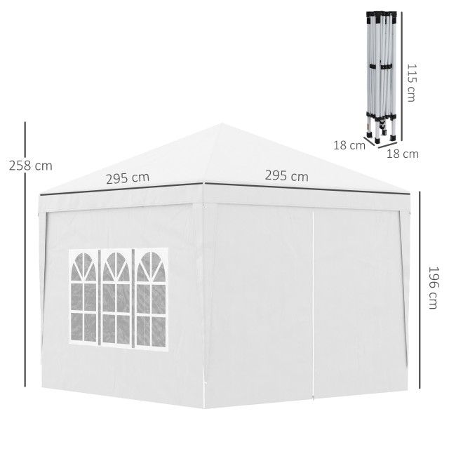 Outsunny Gazebo 3x3 m Αναδιπλούμενο και αδιάβροχο με πλαϊνά πάνελ, από ύφασμα χάλυβα και Oxford, λευκό 84C-430V00WT
