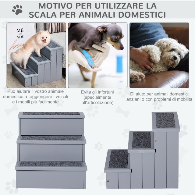 PawHut 3-Step Dog Ladder με αντιολισθητικό στρώμα και εσωτερικό χώρο, 40,5x44,5x38cm, γκρι D06-065GY