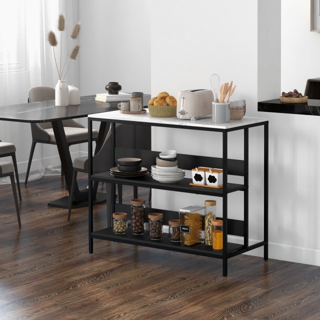 HOMCOM Kitchen Island με ράφια, μαρμάρινο εφέ και μεταλλική κατασκε...