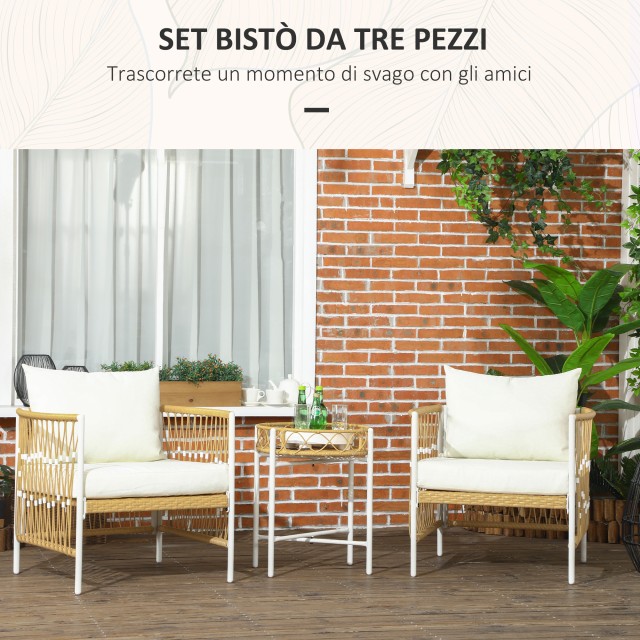Boho Style Rattan Garden σετ με 2 καρέκλες με μαξιλάρια και στρογγυλό τραπέζι, κίτρινο 863-146V00YL