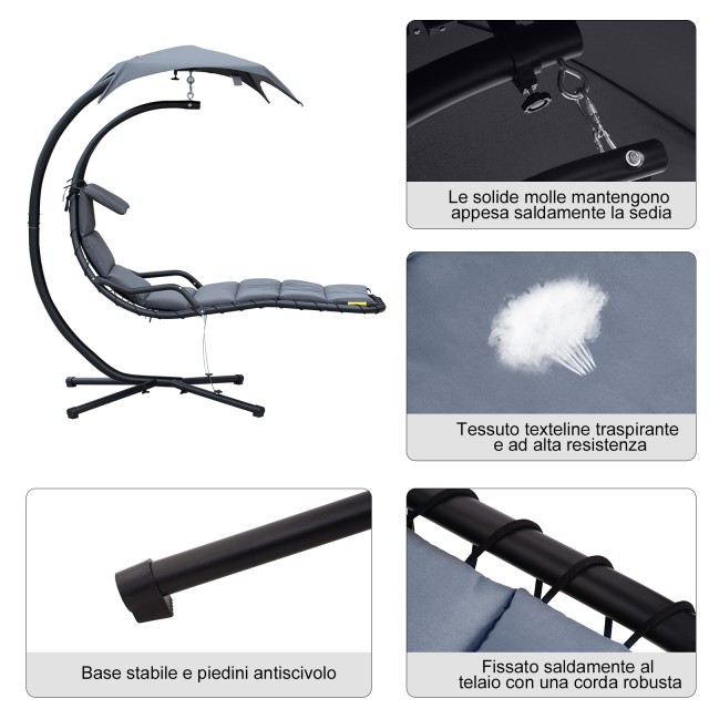Outsunny Suspended Garden Lounger Κρεμαστή ξαπλώστρα με σκούρο γκρι οροφή 190 x 115 x 190 cm 84A-042CG