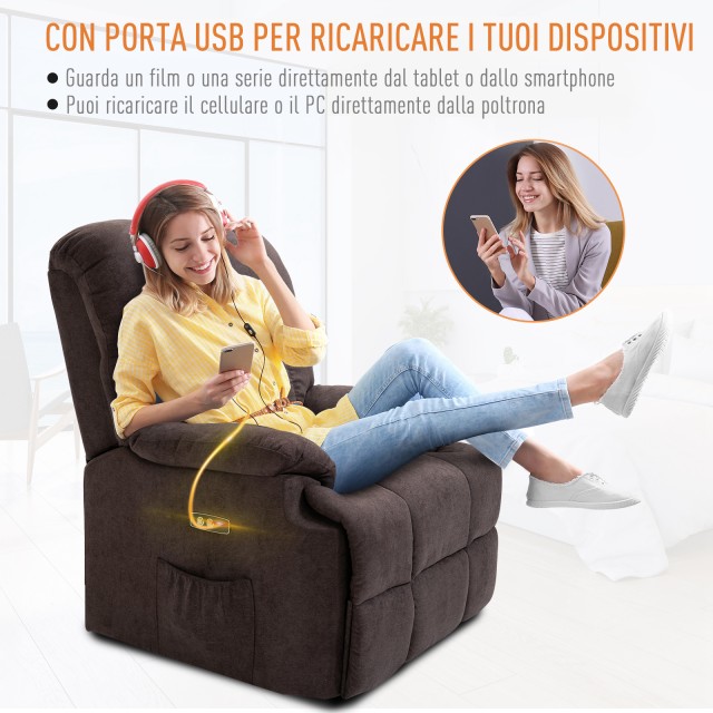 HOMCOM Ηλεκτρική Ανακλινόμενη Πολυθρόνα Relax με Υποβοηθούμενη Ανύψωση, Καφέ, 80x97x104cm 713-043V91