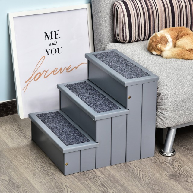PawHut 3-Step Dog Ladder με αντιολισθητικό στρώμα και εσωτερικό χώρο, 40,5x44,5x38cm, γκρι D06-065GY