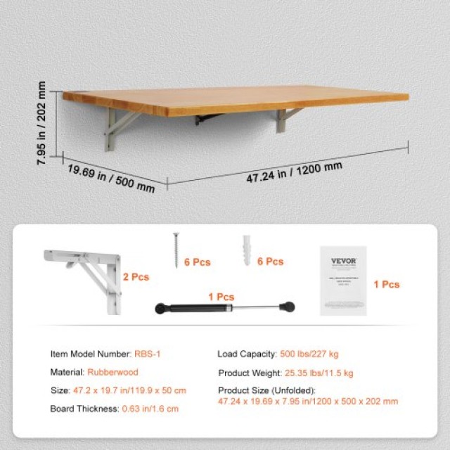 Πτυσσόμενο Επιτοίχιο Γραφείο VEVOR 1200 x 500 mm Φυσικό Ξύλο BGSGZZPMSM47EM1UBV0 VEVOR