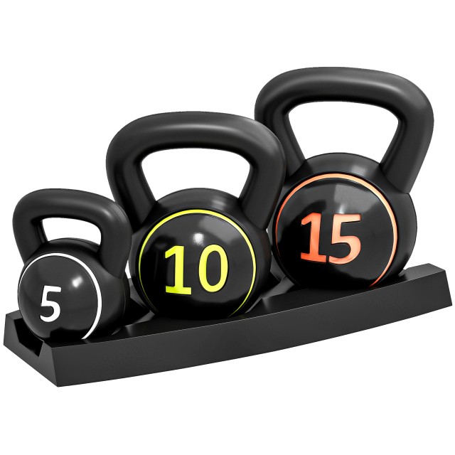 SPORTNOW Σετ 3 Κettlebell 2,2 kg, 4,5 kg και 6,8 kg με Επίπεδη Βάση...