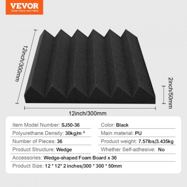 VEVOR  36 Ακουστικά Πάνελ 30x30x5 εκ. για Στούντιο Τοίχο & Οροφή FZZSPMBHSL127N7Y0V0