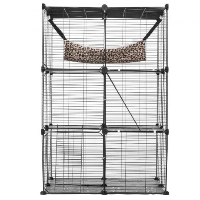VEVOR  Μεγάλο 3-επίπεδο Κλουβί Γάτας 28 x 28 x 41 Μεταλλικό Πλέγμα ...