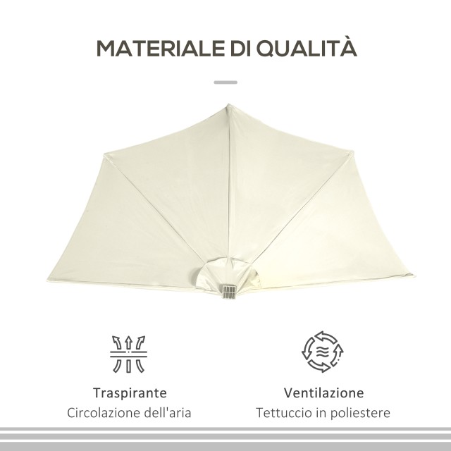 Outsunny Ημικυκλική Ομπρέλα με Μανιβέλα, 20 Φώτα LED και Ηλιακό Πάνελ, 265x135x240 εκ., Μπεζ 84D-231V00BG
