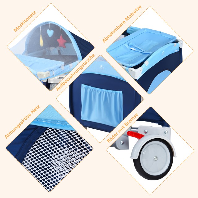 Costway Πολυλειτουργικό Πτυσσόμενο Βρεφικό Κρεβατάκι 4 σε 1 σε Μπλε...