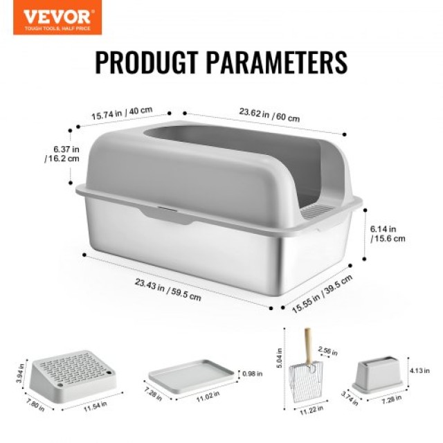 VEVOR  Κουτί Άμμου Γάτας 6 με Φίλτρο και Αντιοσμητική Λειτουργία BKFSMSPBXGSLHVLT6V0