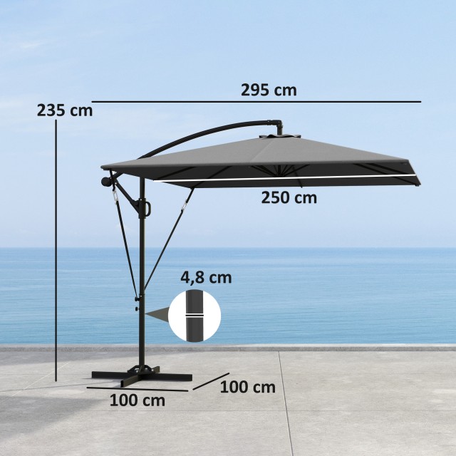 Outsunny Ομπρελόκηπος με Αντίβαρο 3x2.5 μ με Μανιβέλα, Κλίση και Περιστροφή με Κάλυμμα, Γκρι 84D-419V00GY