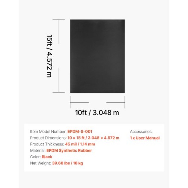 VEVOR EPDM Ελαστικοποιημένη Οροφή 10 x 15 ft, 45 mil Ανθεκτική  στι... VEVOR EPDM Ελαστικοποιημένη Οροφή 10 x 15 ft, 45 mil Ανθεκτική  στι...