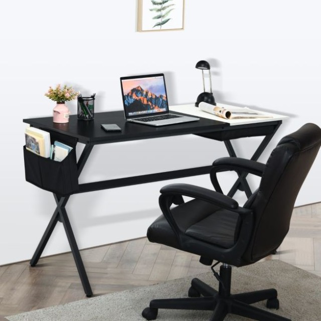 Μεταλλικό Γραφείο με Ξύλινη Επιφάνεια 120 cm x 60 cm x 73,5 cm Χρώματος Μαύρο COSTWAY HW66465BK