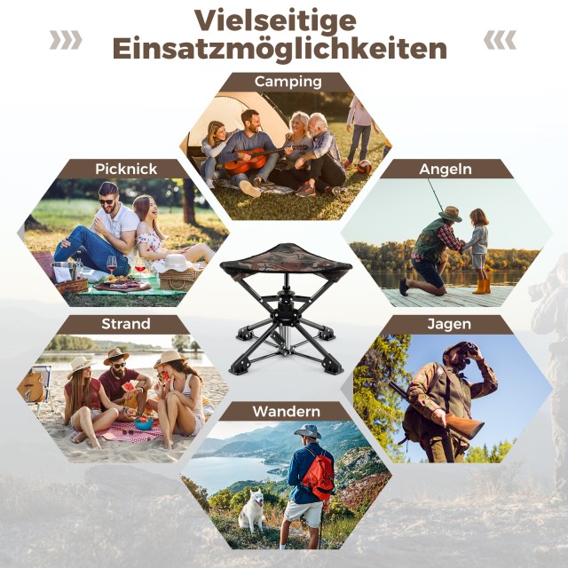 Costway Πτυσσόμενο Σκαμπό Camping 360° με Αντιολισθητικά Πόδια & Θή...