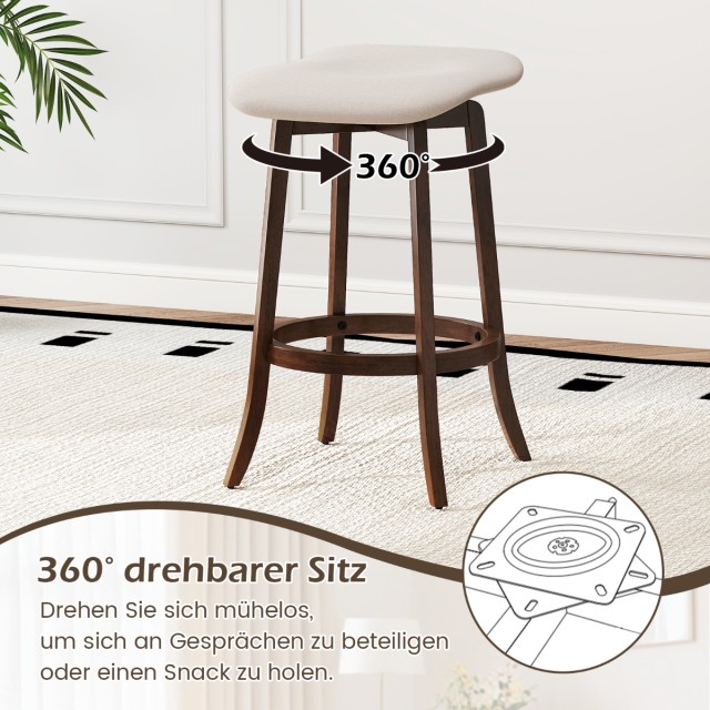 Costway Σετ 2 Περιστρεφόμενα Μπαρ Σκαμπό με Ταπετσαρισμένα Καθίσματ...