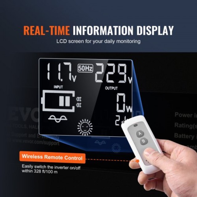 VEVOR Inverter 3000W 12V/230V LCD Remote CE  CZXNBQ3000WC2N69YV2