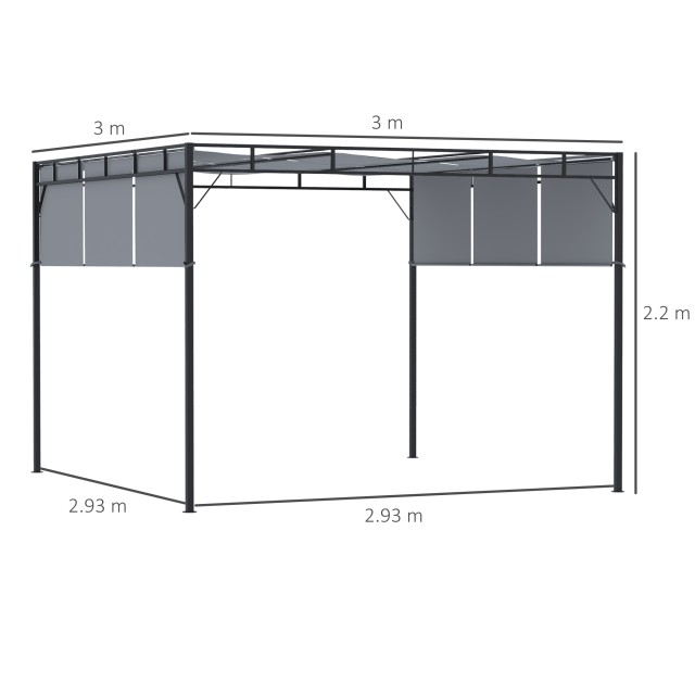 Outsunny Pergola Gazebo 3x3m σε ατσάλι με συρόμενη οροφή και 8 μανταλάκια που περιλαμβάνονται 84C-330CG