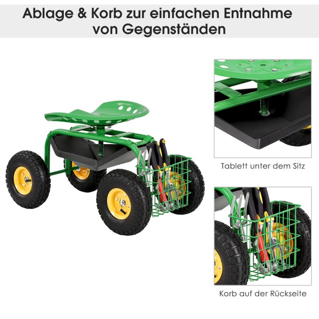 Costway Περιστρεφόμενο Κάθισμα Κήπου με Ρόδες και Ρυθμιζόμενο Ύψος ...