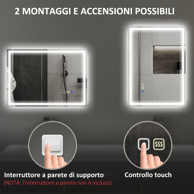 HOMCOM Καθρέφτης Μπάνιου 50x70 cm με LED, Bluetooth και Touch 834-8...