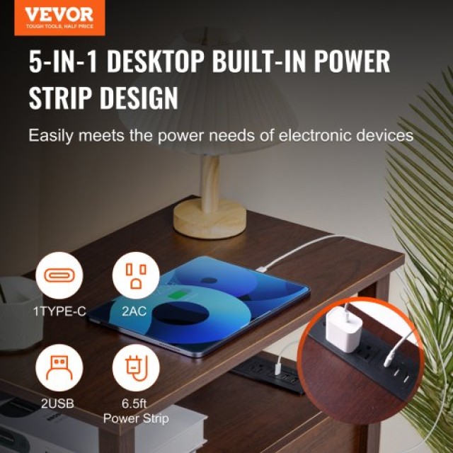 VEVOR  Στενό Κομοδίνο με USB & Πρίζες Καφέ  BSBZ1JTBKFZXNV69LV2