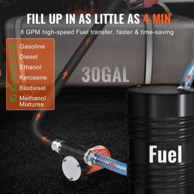 VEVOR  Αντλία Μεταφοράς Καυσίμου 12V 8 GPM 1/5 HP με Αυτόματο Ακροφύσιο Πετρελαίου FBBMG8GPM16H7QUUSV9