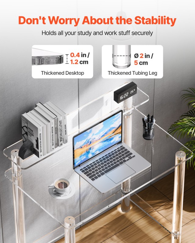 VEVOR Διαφανές Ακρυλικό Γραφείο με Βάση Οθόνης, 2 Επίπεδα, 50 x 80 ...