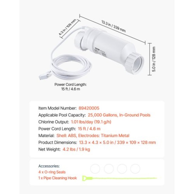 VEVOR Σύστημα Χλωρίωσης Αλατιού W3T-Cell-9 για Υπόγεια Πισίνα 25000 Γαλονιών YLSCXT25000G8PJ99V9