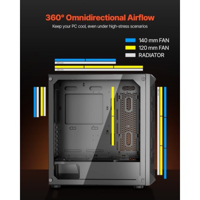 VEVOR Πύργος Υπολογιστή Gaming με 3 x140mm PWM Ανεμιστήρες για E-AT...