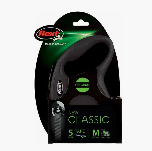 Πτυσσόμενο Λουρί/Οδηγός Σκύλου Flexi New Classic M  Ιμάντας 5m Έως 25kg Μαύρο 4000498032220 Flexi