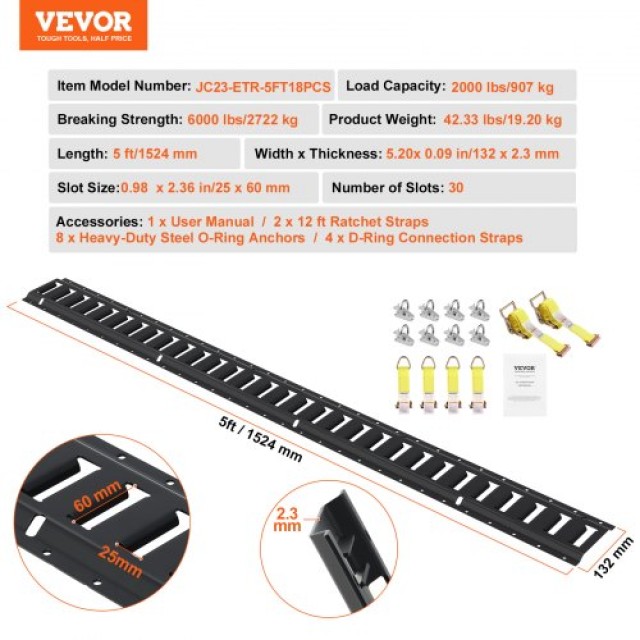 Σετ Δεσίματος VEVOR E Track, 18 τεμ, 5 Ράγες & Αξεσουάρ, 2000 lbs  HSFMTCEXXJGDRV2LDV0