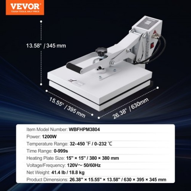 Μηχανή Θερμομεταφοράς VEVOR 38x38 εκ. για Εκτυπώσεις σε Μπλουζάκια ...