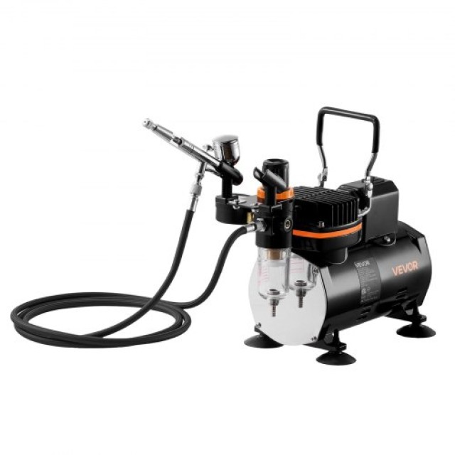 VEVOR Σετ Αερογράφου 1/6 HP Κομπρεσέρ με 1 Αερογράφο, 3 Μύτες και Σ...