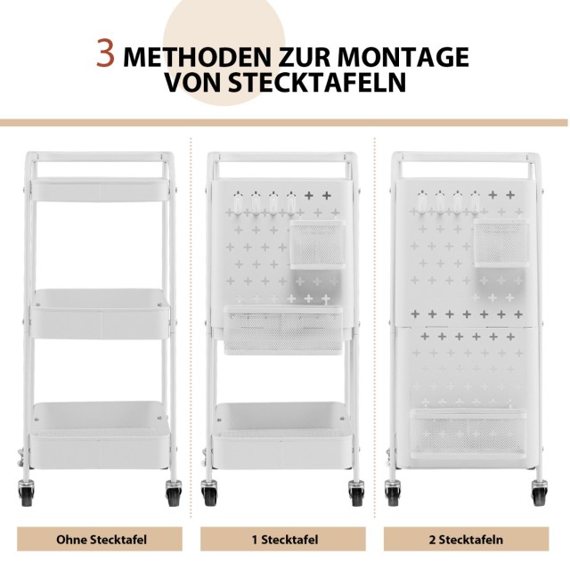Costway  Τρόλεϊ 3 Επιπέδων για Οργάνωση Χώρου με Ρόδες και Αποσπώμε...