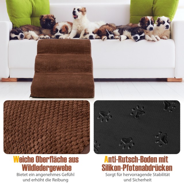 Costway Τριπλή Ράμπα Σκύλου από Αφρό 58 x 42 x 40 εκ. Καφέ PW10062CF