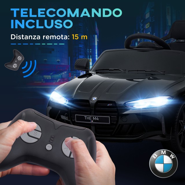 AIYAPLAY Ηλεκτρικό Αυτοκίνητο για Παιδιά με Άδεια BMW M4 με Τηλεχειριστήριο Κόρνα και Φώτα 108x69.5x51 cm Μαύρο 370-311V90BK