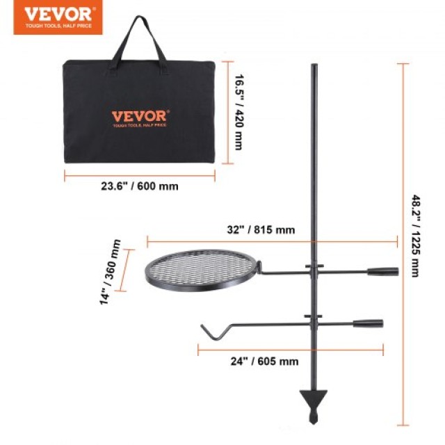 VEVOR Περιστρεφόμενη Σχάρα Κατασκήνωσης Βαρέως Τύπου Ρυθμιζόμενη για Ψήσιμο στη Φωτιά  LSYYKJDGL1414CJXOV0