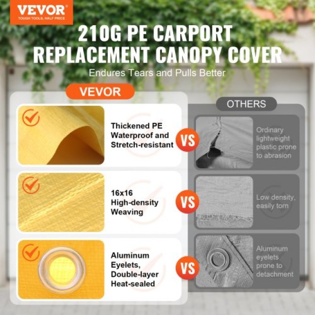 Αντικατάσταση Καλύμματος Carport VEVOR 10x20 ft, Αδιάβροχο & UV Προστατευμένο, Μπεζ (Μόνο Κάλυμμα)  CKPB10X20FTMRCY4TV0