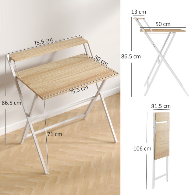 HOMCOM Πτυσσόμενο Γραφείο με Ράφι για Οθόνη, 81.5x62x86.5 εκ., Ξύλο...
