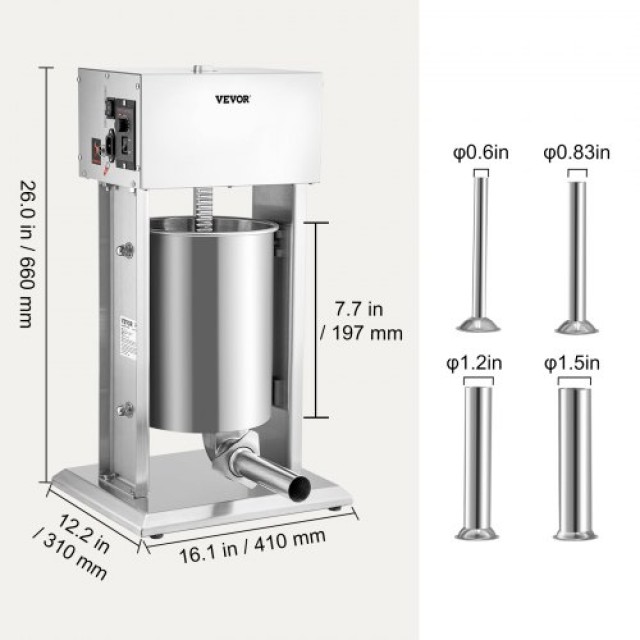 VEVOR  Ηλεκτρική Μηχανή Γεμίσματος Λουκάνικων 10L Μεταβλητής Ταχύτητας Ανοξείδωτη DDLSBX10L200WG1ERV2