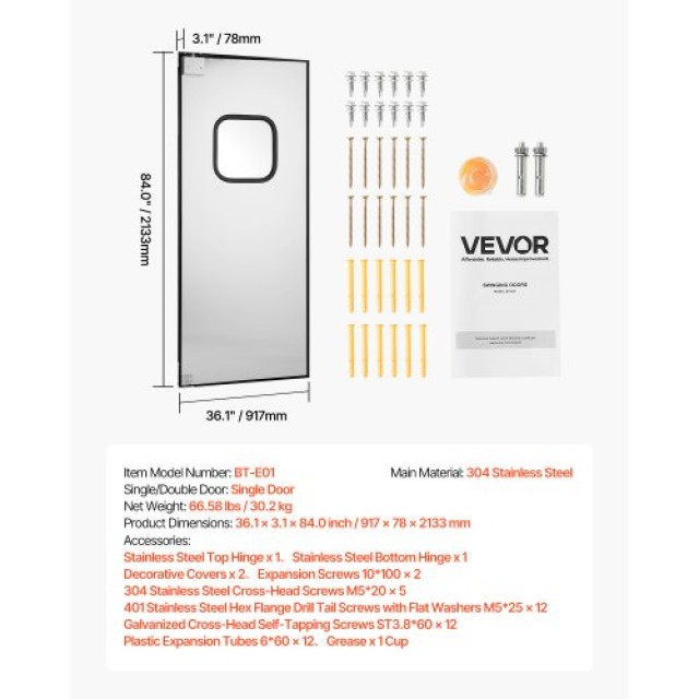 VEVOR Ανοξείδωτη Πόρτα Κυκλοφορίας Μονή 91.4x213.4 εκ Εμπορική JTBD...
