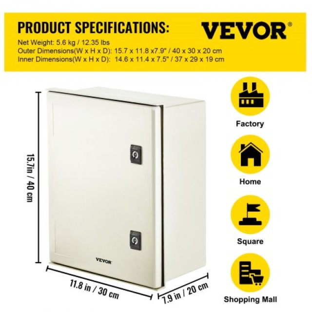 Κουτί Ηλεκτρικών Συνδέσεων VEVOR NEMA 4X, 40x30x20 εκ., Αδιάβροχο I...