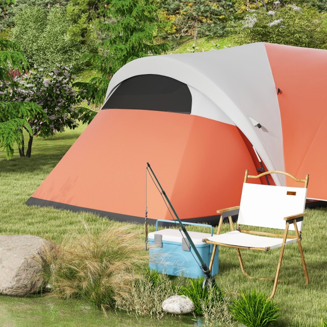 Σκηνή Camping Outsunny 5-6 ατόμων με βεράντα, 3000mm Αδιάβροχη με τσάντα μεταφοράς, πορτοκαλί A20-396V00OG